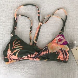 NWT Roxy Halter Bikini Top Floral Sz S